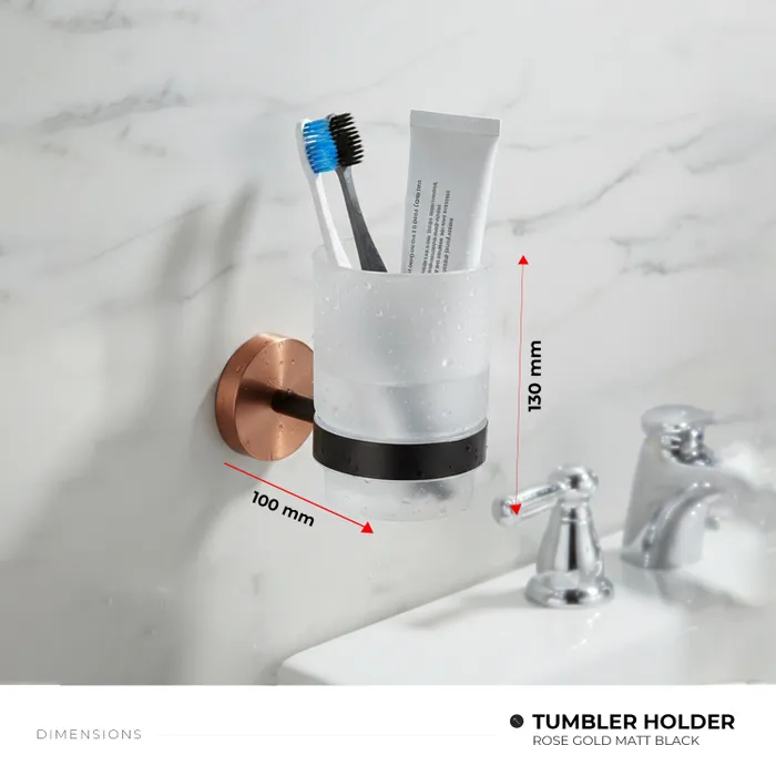 Towel Ring, Tumbler Holder, Paper Holder And Towel Rod Bachelor Bathroom Set Rose Gold Matt Black