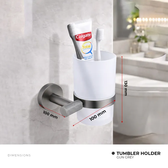 Towel Ring, Tumbler Holder, Paper Holder And Towel Rod Bachelor Bathroom Set Gun Grey