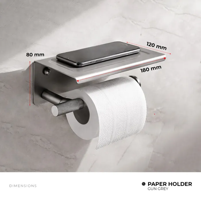 Towel Ring, Tumbler Holder, Paper Holder And Towel Rod Bachelor Bathroom Set Gun Grey