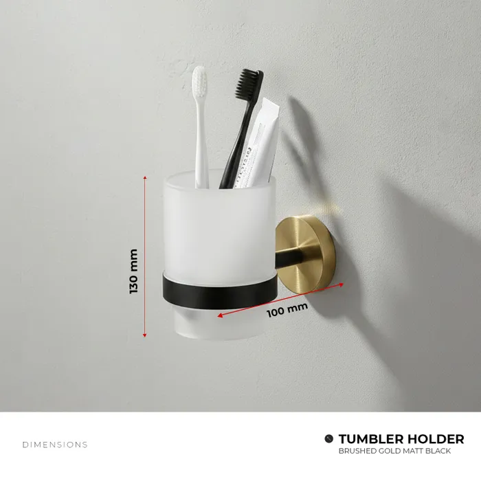 Towel Ring, Tumbler Holder, Paper Holder And Towel Rod Bachelor Bathroom Set Brushed Gold Matt Black