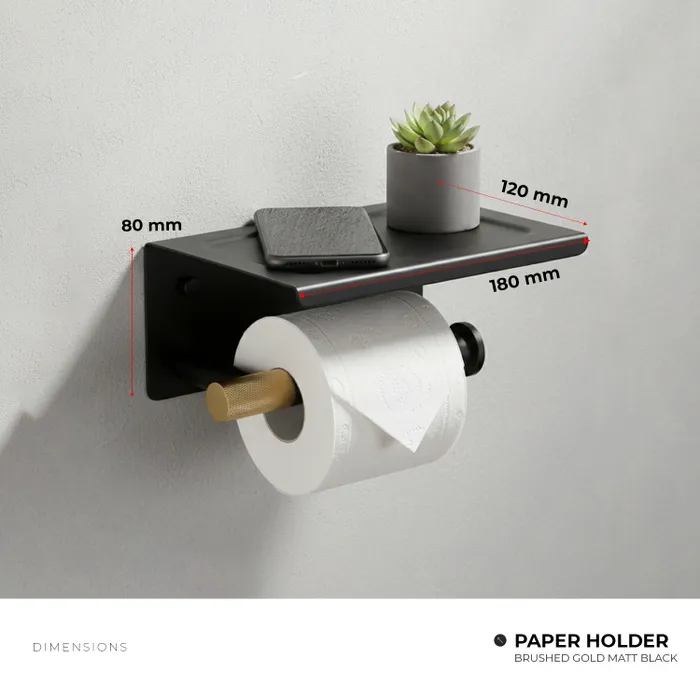 Towel Ring, Tumbler Holder, Paper Holder And Towel Rod Bachelor Bathroom Set Brushed Gold Matt Black