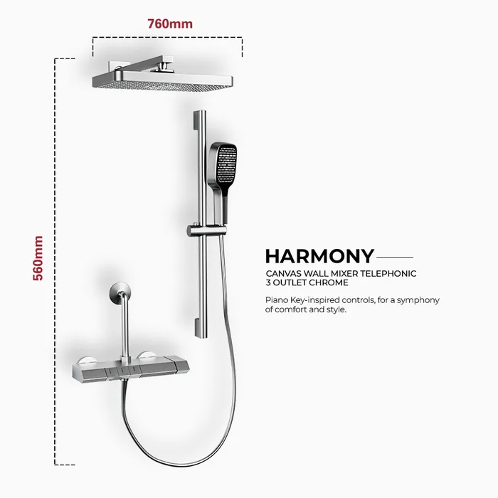 Harmony Canvas Wall Mixer Telephonic 3 Outlet Chrome