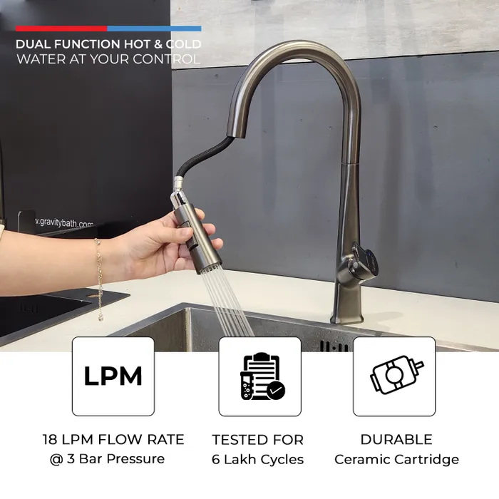 SS 304 Pull Out Sink Mixer 1380 Grey