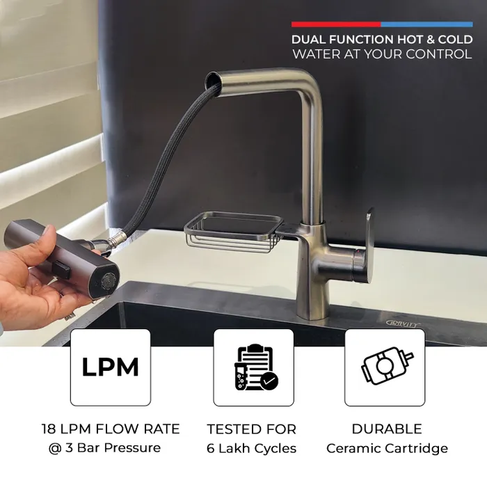 SS 304 Pull Out Sink Mixer 1385 Grey