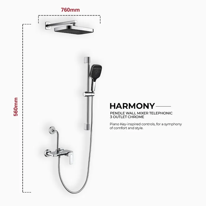 Harmony Pendle Wall Mixer Telephonic 3 Outlet Chrome
