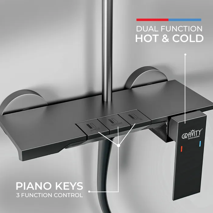 Harmony Pendle Wall Hot And Cold Mixer Telephonic 3 Outlet Brass Faucet/Sink Tap - Grey