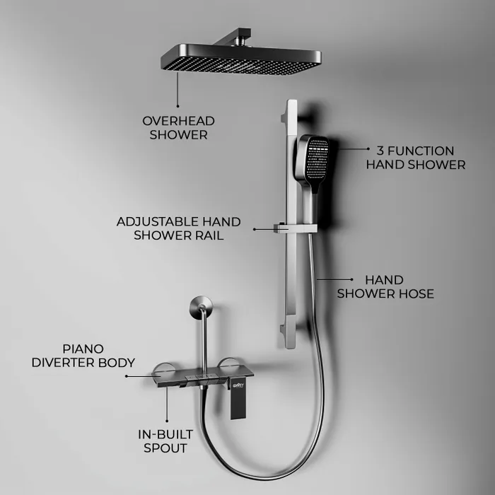 Harmony Pendle Wall Hot And Cold Mixer Telephonic 3 Outlet Brass Faucet/Sink Tap - Grey