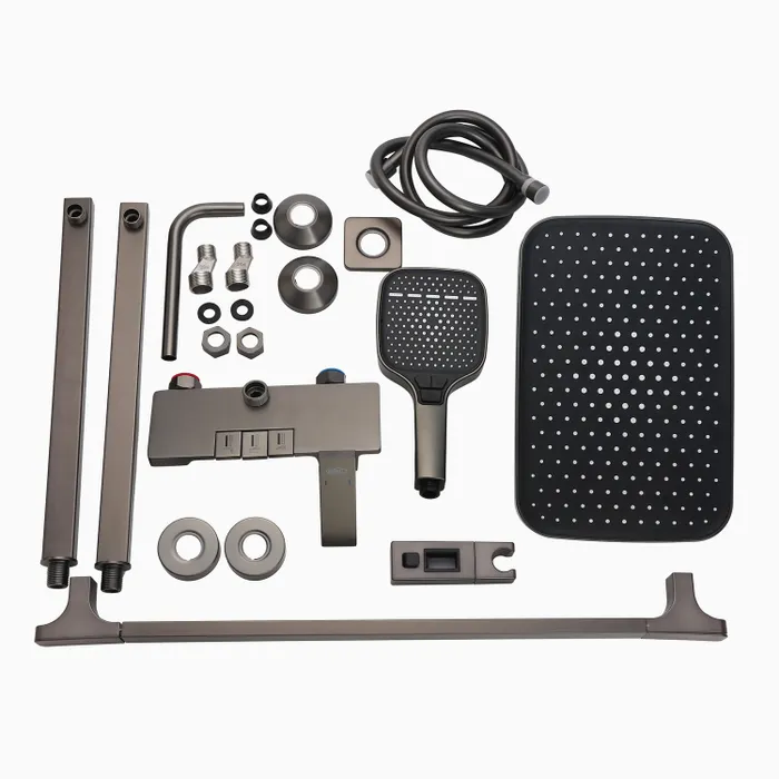 Harmony Pendle Wall Hot And Cold Mixer Telephonic 3 Outlet Brass Faucet/Sink Tap - Grey