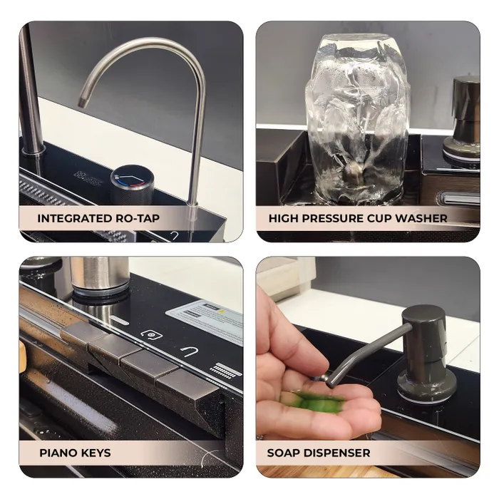 Gravity Bath Black Smart Kitchen Sink | 31x19 inches | Digital Display, Pull-Out Faucet & Integrated RO Tap | 304-Grade Stainless Steel Single Bowl Sink | Chopping Board Included | Multi-Functional Sink