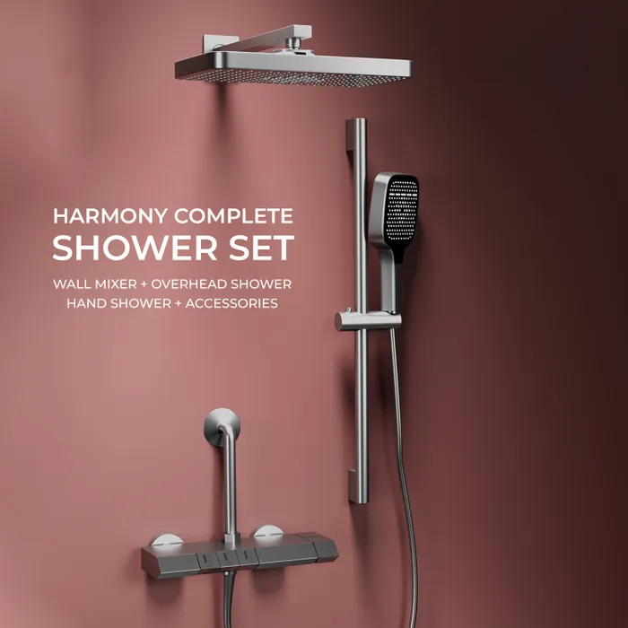 Harmony Canvas Wall Hot And Cold Mixer Telephonic 3 Outlet Brass Faucet/Sink Tap - Grey