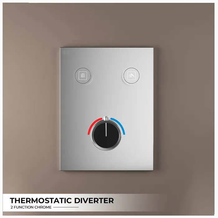 Gravity Bath 2-Function Smart Thermostatic Diverter â Chrome | Brass Body | Child Lock | 760Ã560 mm| Anti-Scald Safety | Dual Inlet & Outlet | Flush-Mount Design