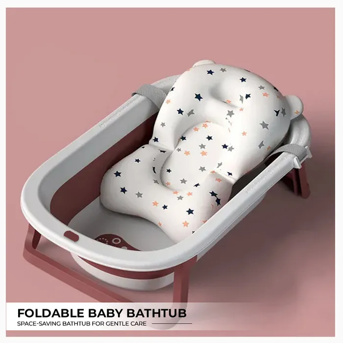 Foldable Baby Bathtub, Portable Space-Saving Design,Red