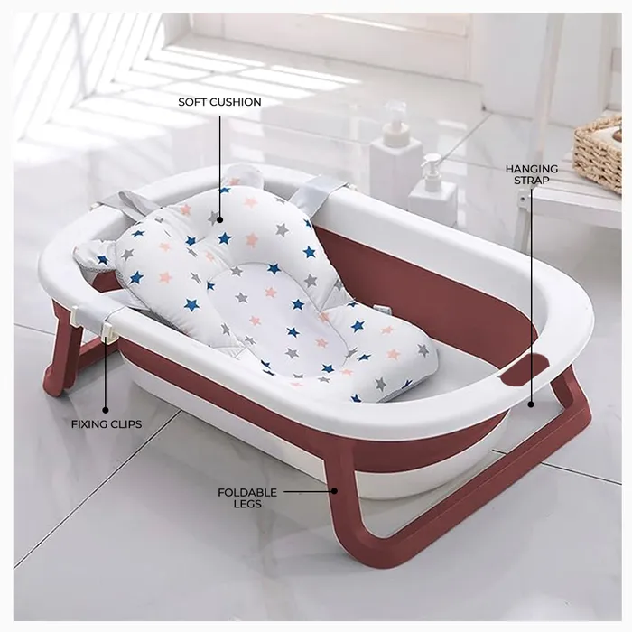 Foldable Baby Bathtub, Portable Space-Saving Design,Red