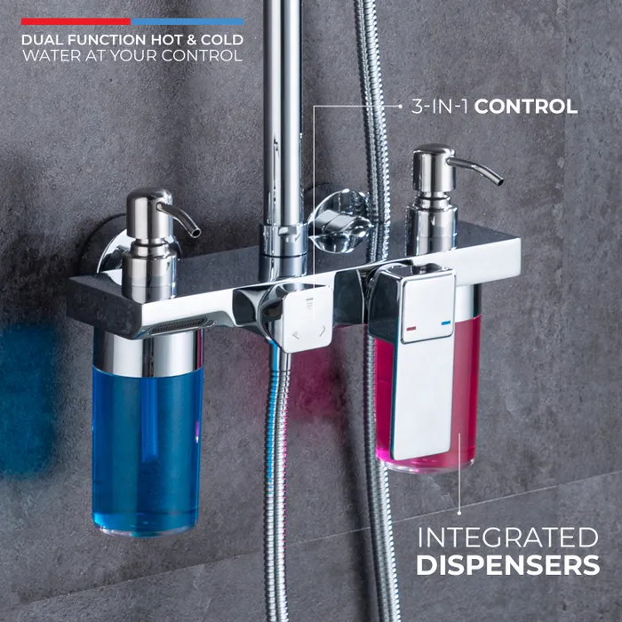Single Lever Wall Mixer 3 Function With Dispenser Chrome Kitchen Faucet