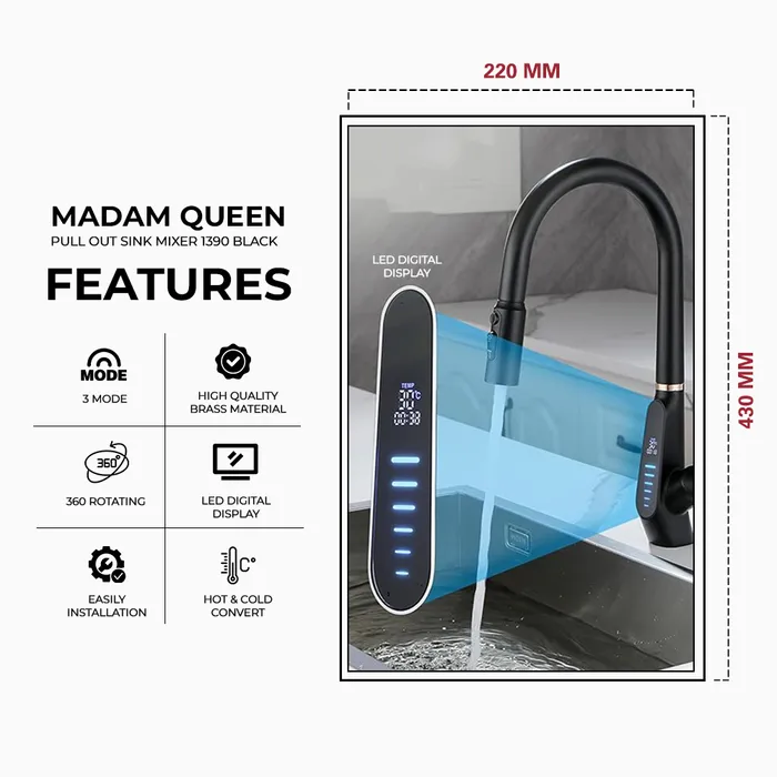 Madam Queen Pull out sink mixer 1390 black