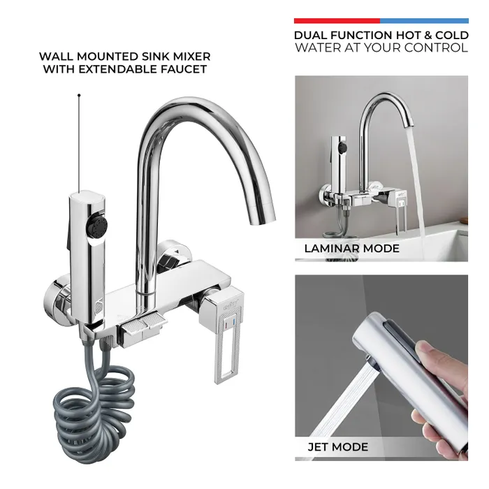 Wall Mounted Sink Mixer With Extendable kitchen Faucet Chrome Necklace Faucet