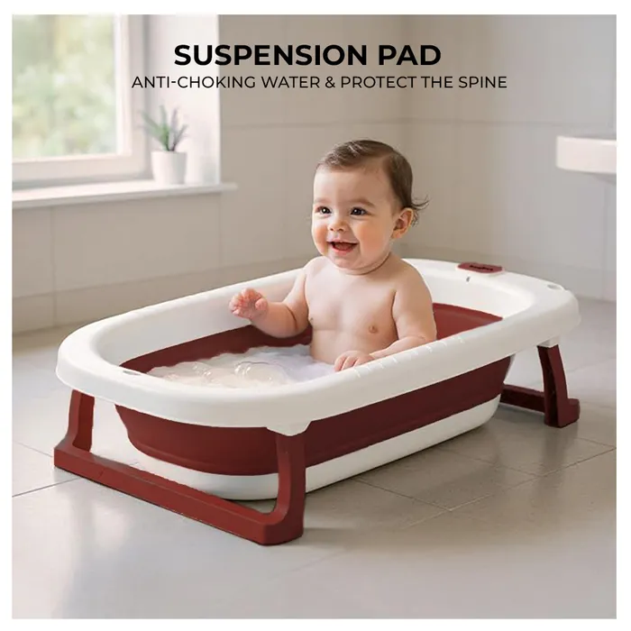 Foldable Baby Bathtub, Portable Space-Saving Design,Red