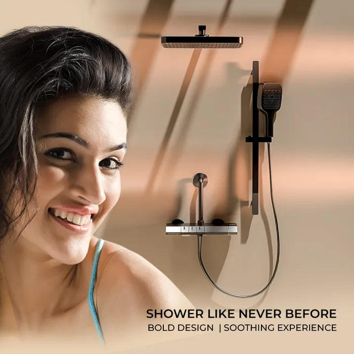 Harmony Canvas Wall Hot And Cold Mixer Telephonic 3 Outlet Brass Faucet/Sink Tap - Grey