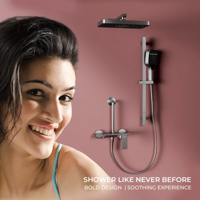 Harmony Pendle Wall Hot And Cold Mixer Telephonic 3 Outlet Brass Faucet/Sink Tap - Grey