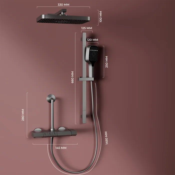 Harmony Canvas Wall Hot And Cold Mixer Telephonic 3 Outlet Brass Faucet/Sink Tap - Grey