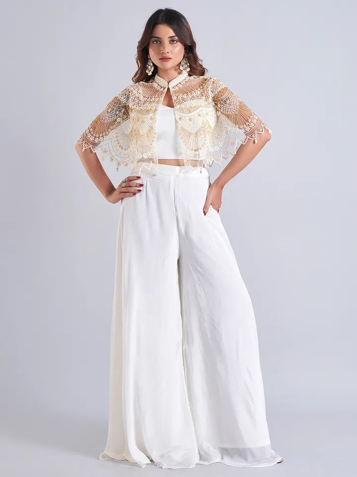 Designer white silk palazzo salwar suit