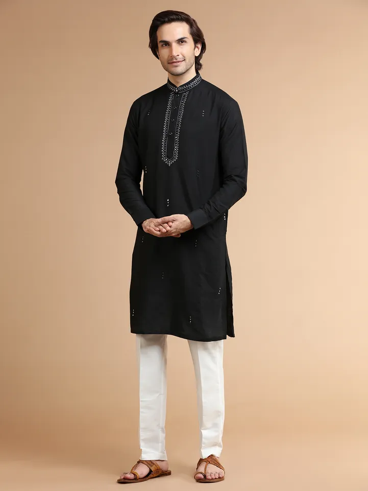 Elegant black silk  Men Kurta pajama