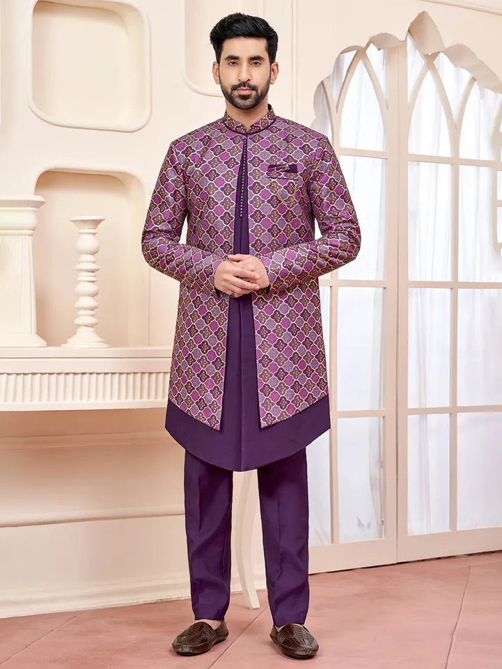 g3fashion Exquisite Purple Indo Western for Weddings and Receptions