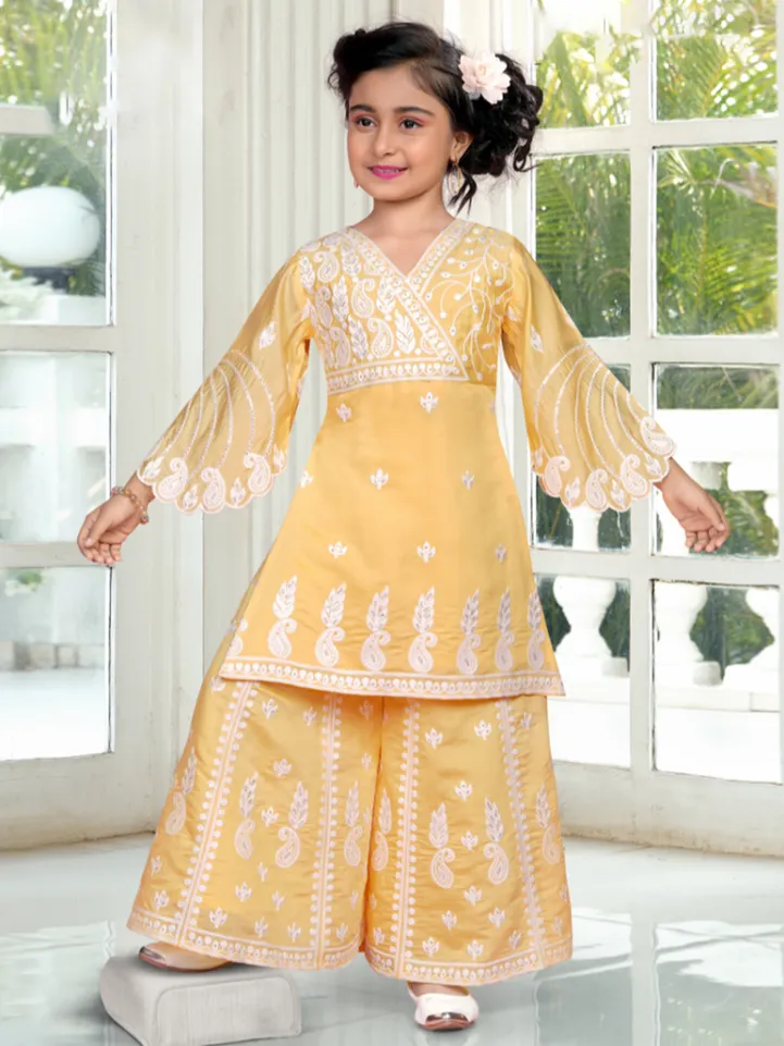 Girls yellow silk palazzo suit for festival