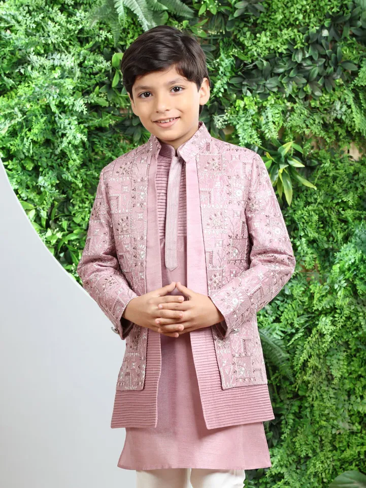 Latest silk light pink indowestern with embroidery