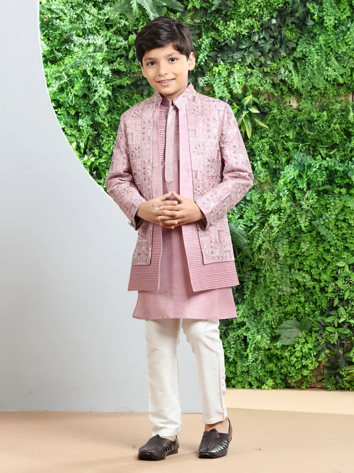 Latest silk light pink indowestern with embroidery