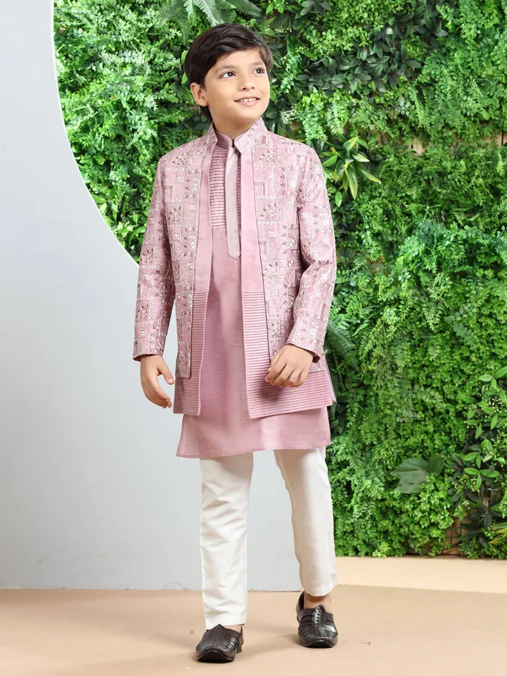 Latest silk light pink indowestern with embroidery