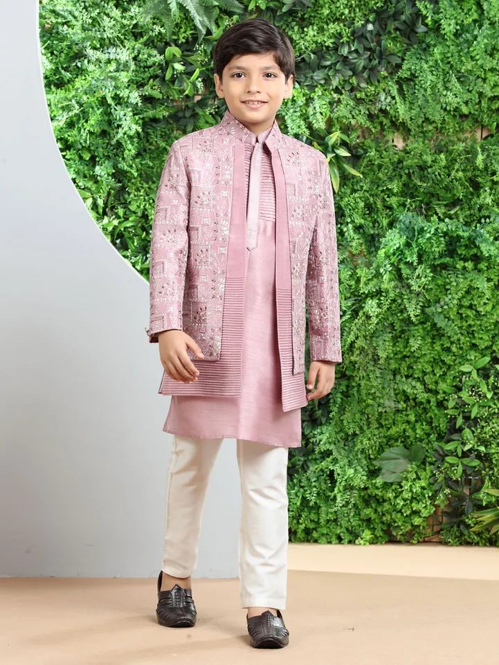 Latest silk light pink indowestern with embroidery