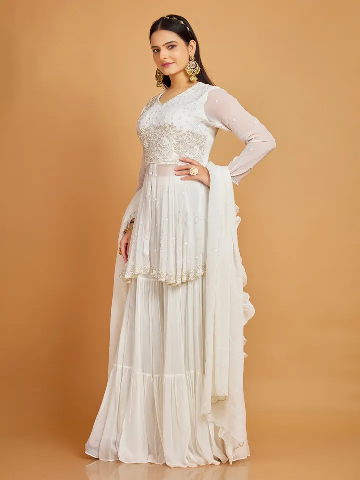 Latest white georgette sharara suit