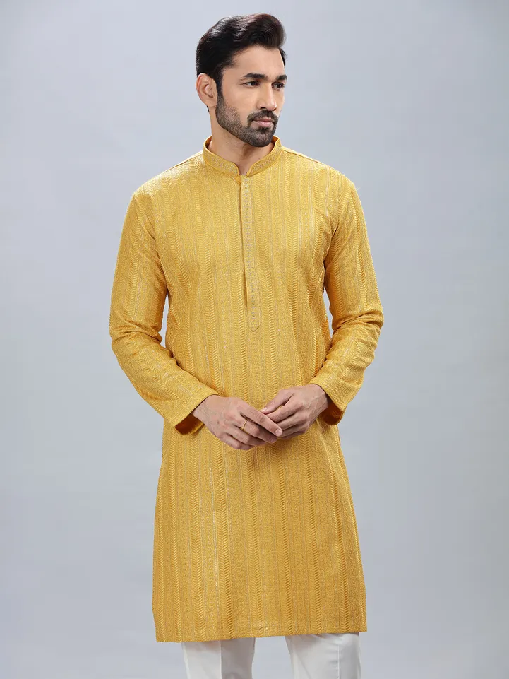Mustard yellow kurta set for men