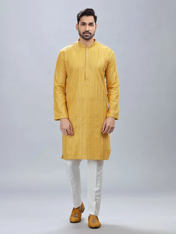 Mustard yellow kurta set for men