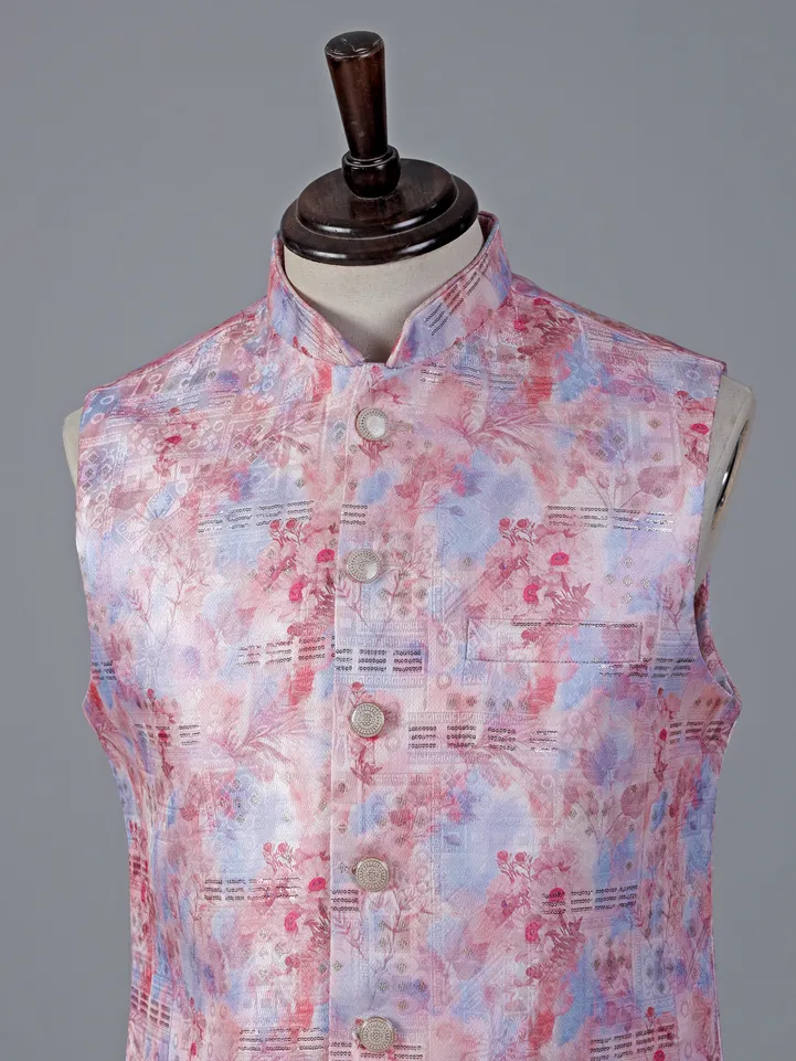 Pink brocade waistcoat with sequins detailing