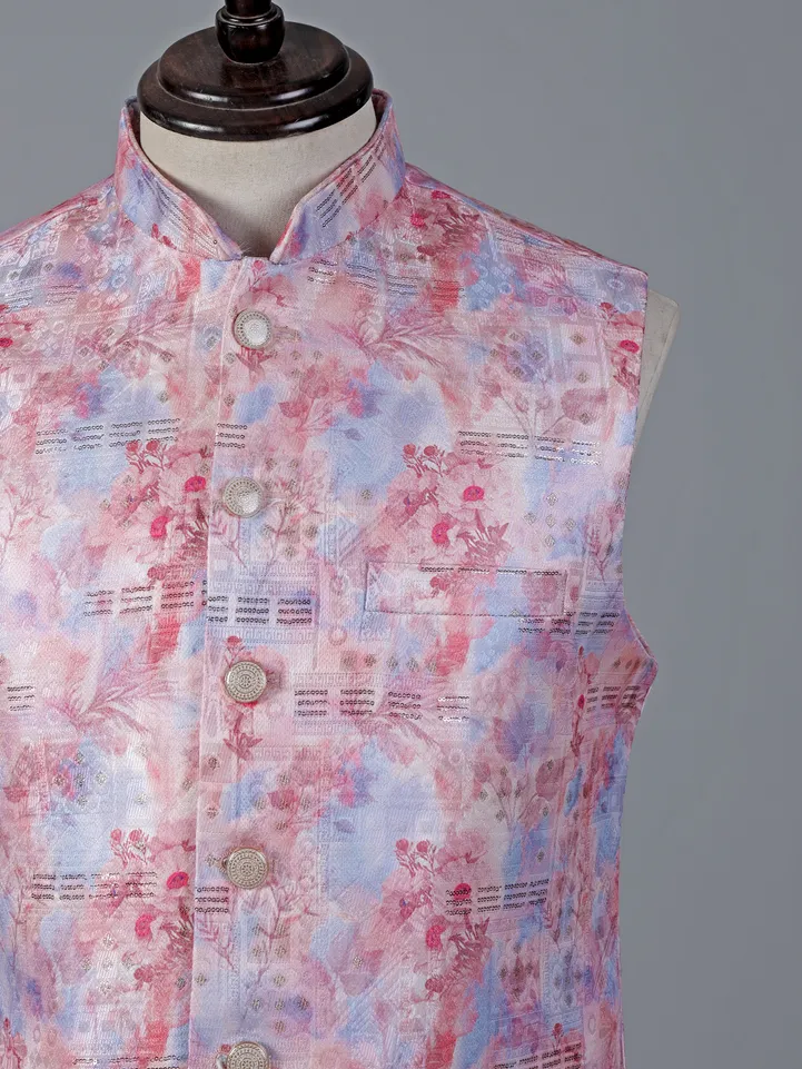 Pink brocade waistcoat with sequins detailing