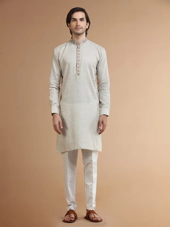 Plain linen beige  Men Kurta pajama