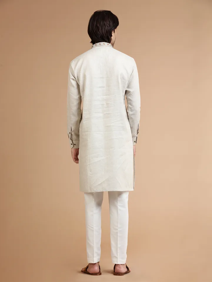 Plain linen beige  Men Kurta pajama