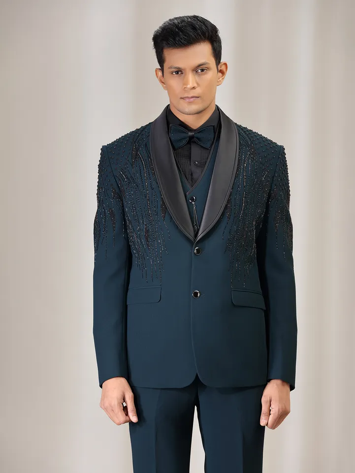 Rama green terry rayon coat suit with reception wear