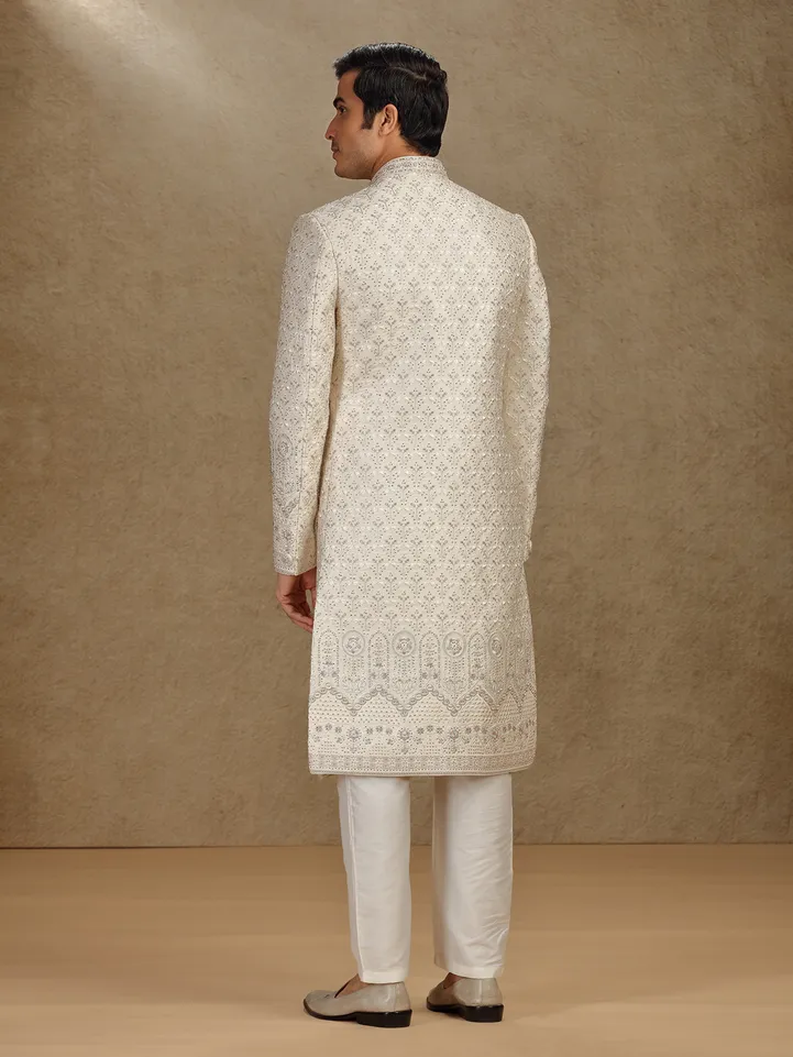 Royal cream silk sherwani for wedding celebrations
