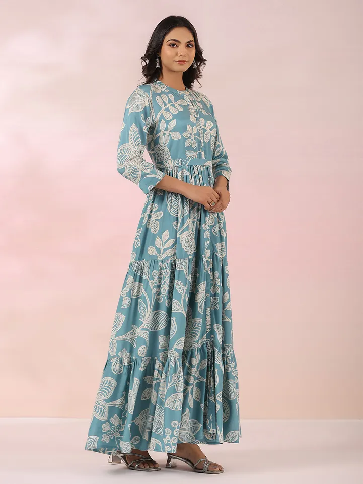 Stunning light blue printed cotton kurti