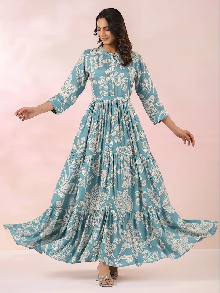 Stunning light blue printed cotton kurti