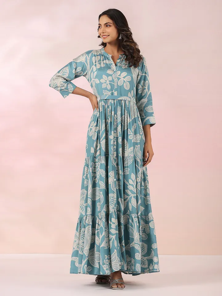 Stunning light blue printed cotton kurti