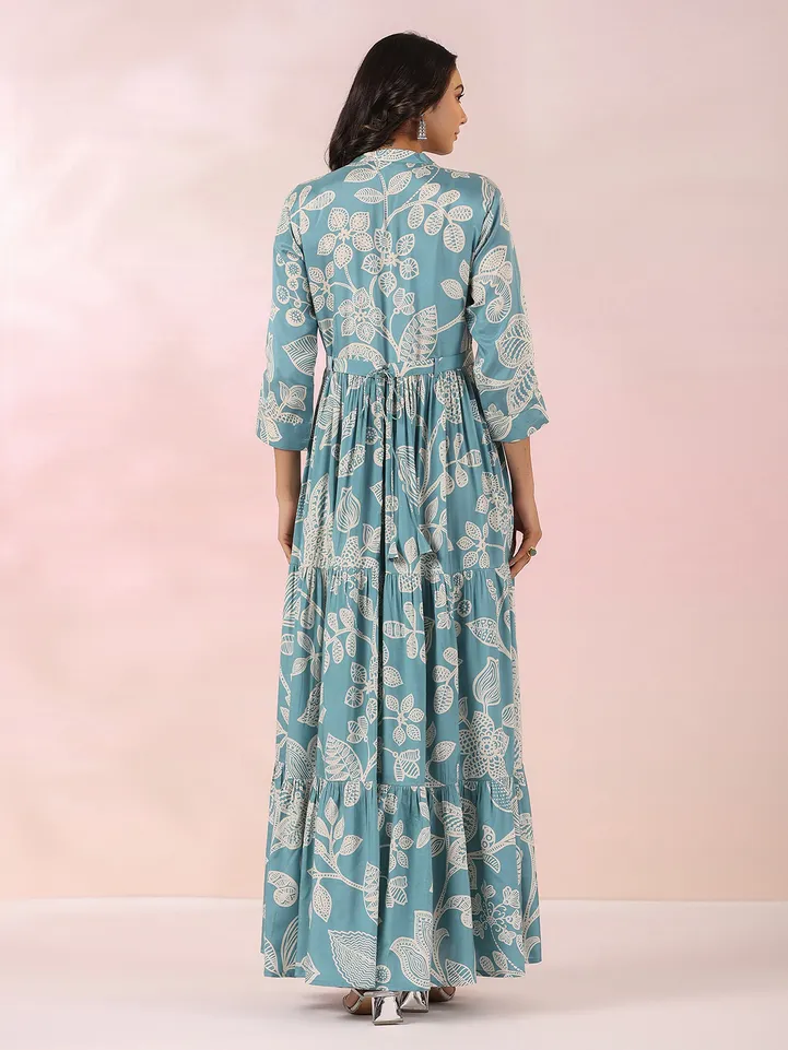 Stunning light blue printed cotton kurti