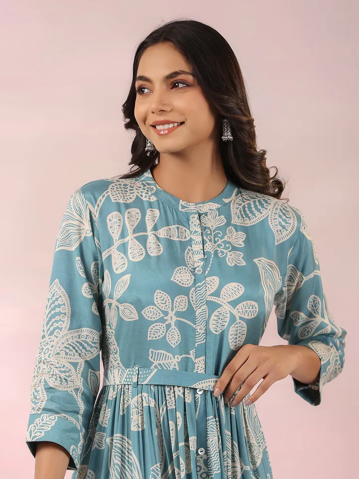 Stunning light blue printed cotton kurti
