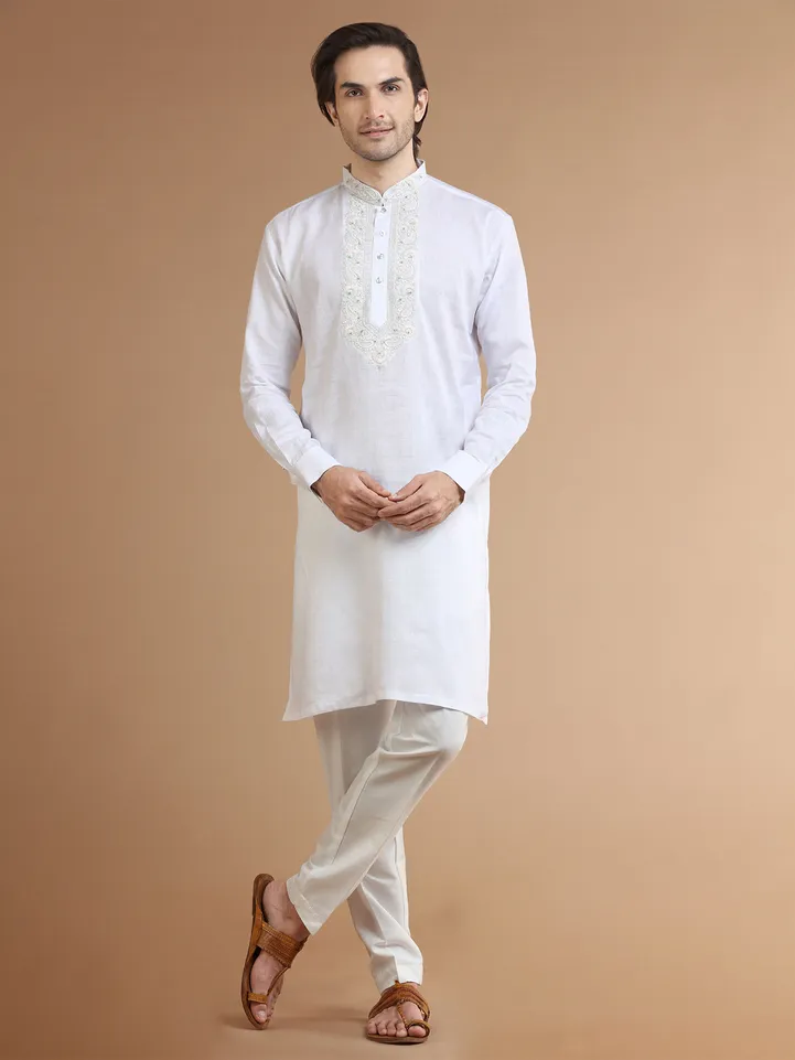 Stunning white linen  Men Kurta pajama