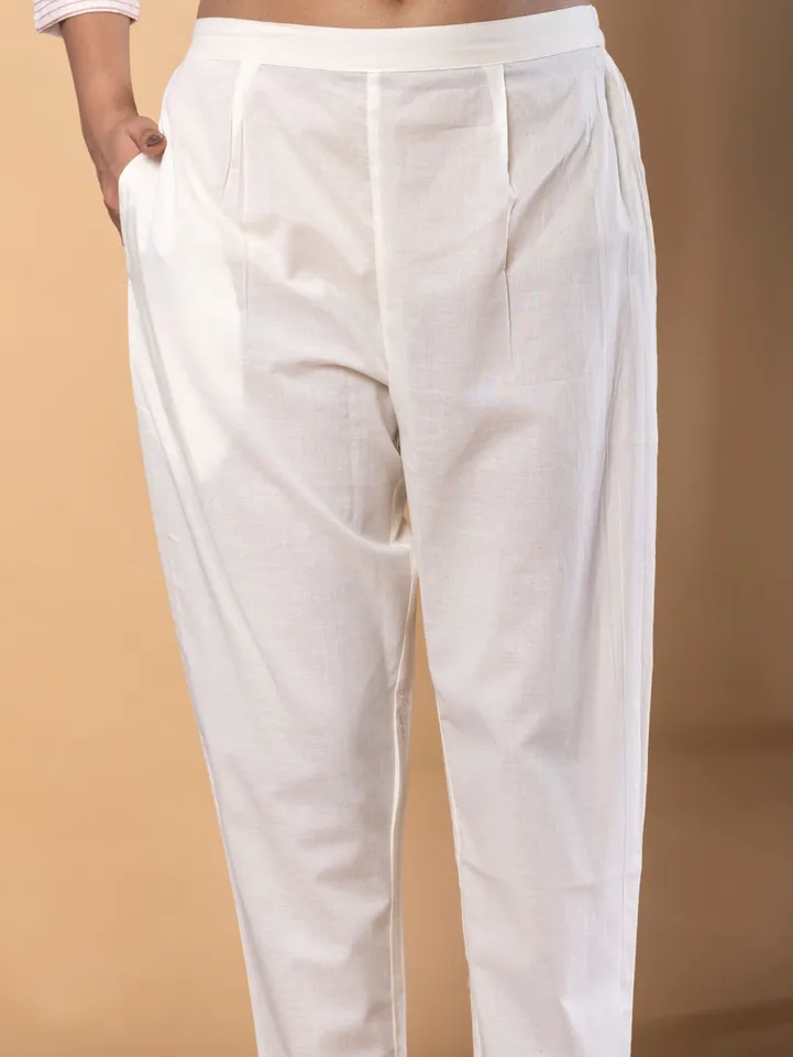 White and pink cotton kurti set with dupatta