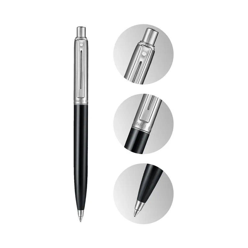 Sheaffer Sentinel Metal 332 Glossy Black Barrel and Brushed Chrome Cap Ballpoint Pen with Chrome-Plated Trims