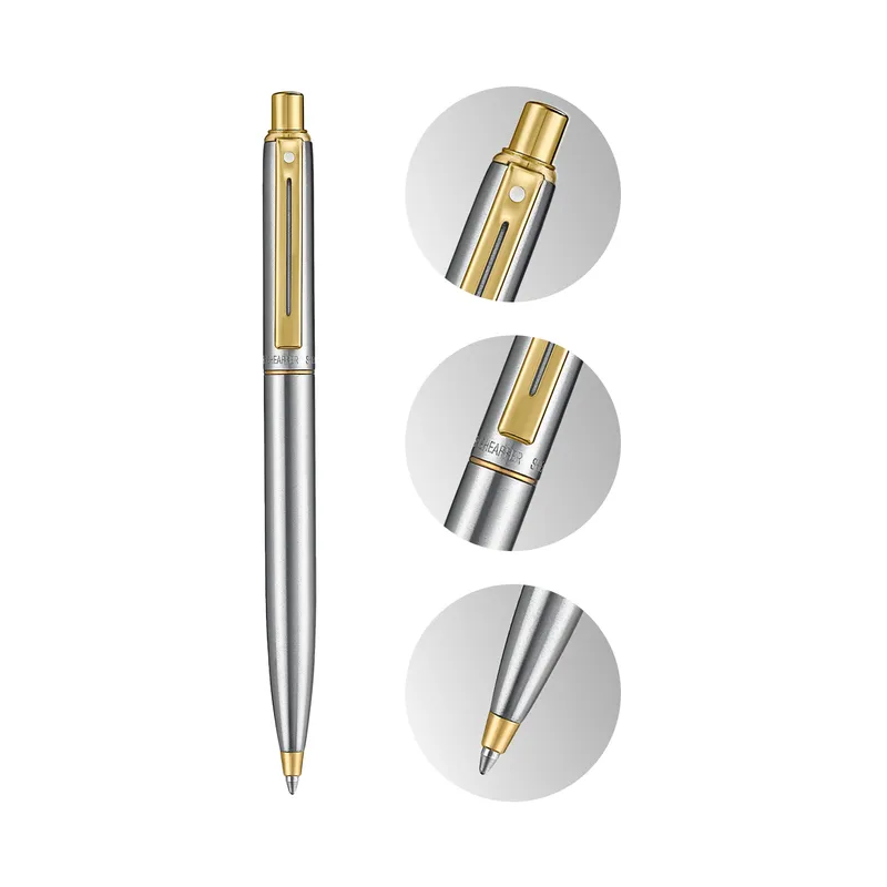 Sheaffer Sentinel Metal 333 Brushed Chrome Ballpoint Pen with Gold-Plated Trims